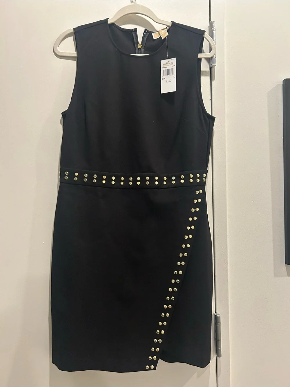 Michael Kors Black Studded Mini Dress with Gold Accents
